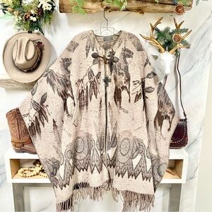 Vintage Neutral Beige & Brown Western Fringe Cape